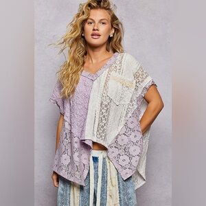 POL Soft Purple and White Lace Top